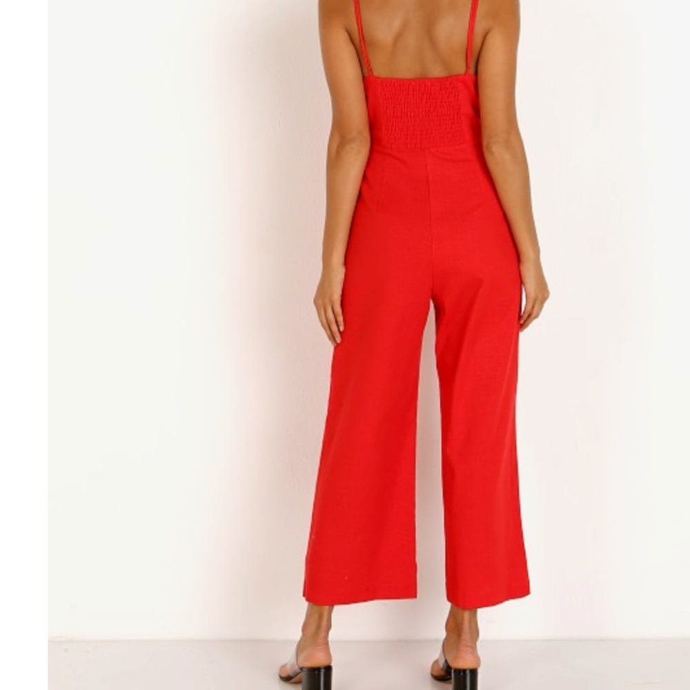 ASTR the Label Izzy Red Spagetti Strap Wide Leg Jumpsuit Romper, Medium - Picture 3 of 15